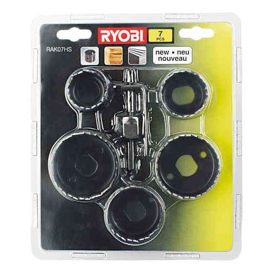 Ryobi RAK07HS Hole Saw Kit, 7 Piece, Black