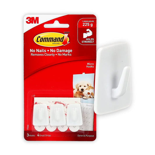 Command Micro Hooks, White, 3-Hooks, 4-Strips, Organize Damage-Free