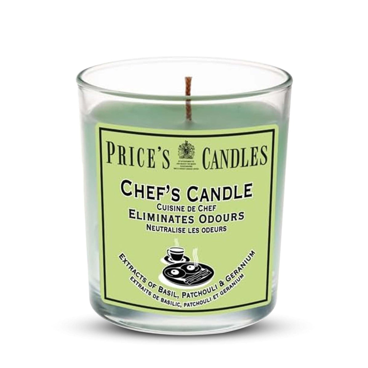 Price's - Chef's Jar Candle - Odour Eliminating Candle - Made with Basil, Patchouli & Geranium Extracts - Clean, Fresh, Quality Fragrance - Long Lasting Scent