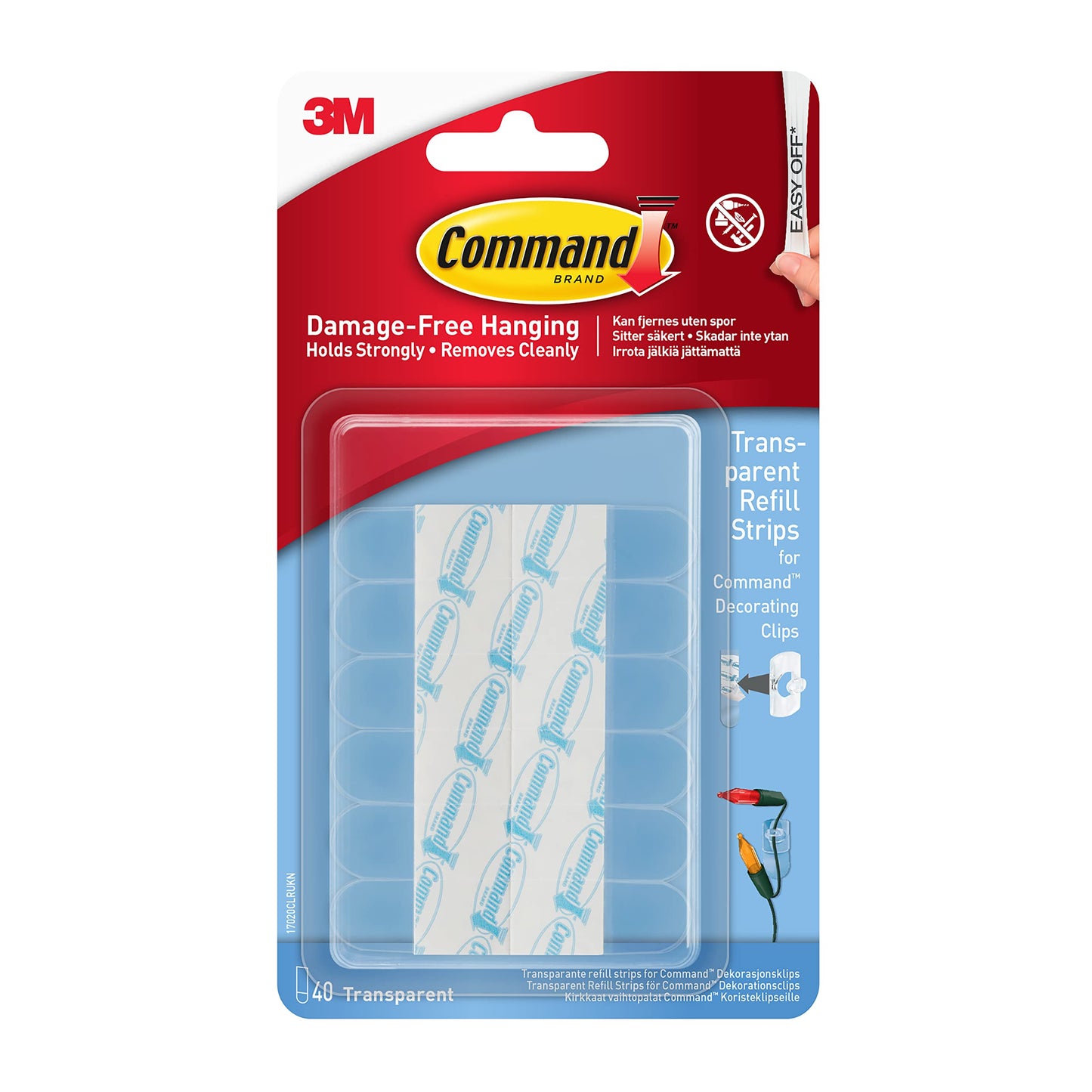 Command Mini Clear Refill Strips for Command Decorating Clips - 40 Adhesive Strips - Hanging Clips for Decorations and Fairy Lights - Damage Free Hanging