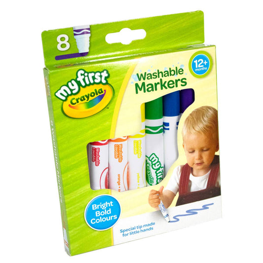 CRAYOLA MyFirst Washable Markers - Assorted Colours (Pack of 8) | Easy-Grip Markers Ideal for Toddlers Hands | Ideal for Kids Aged 12+ Months