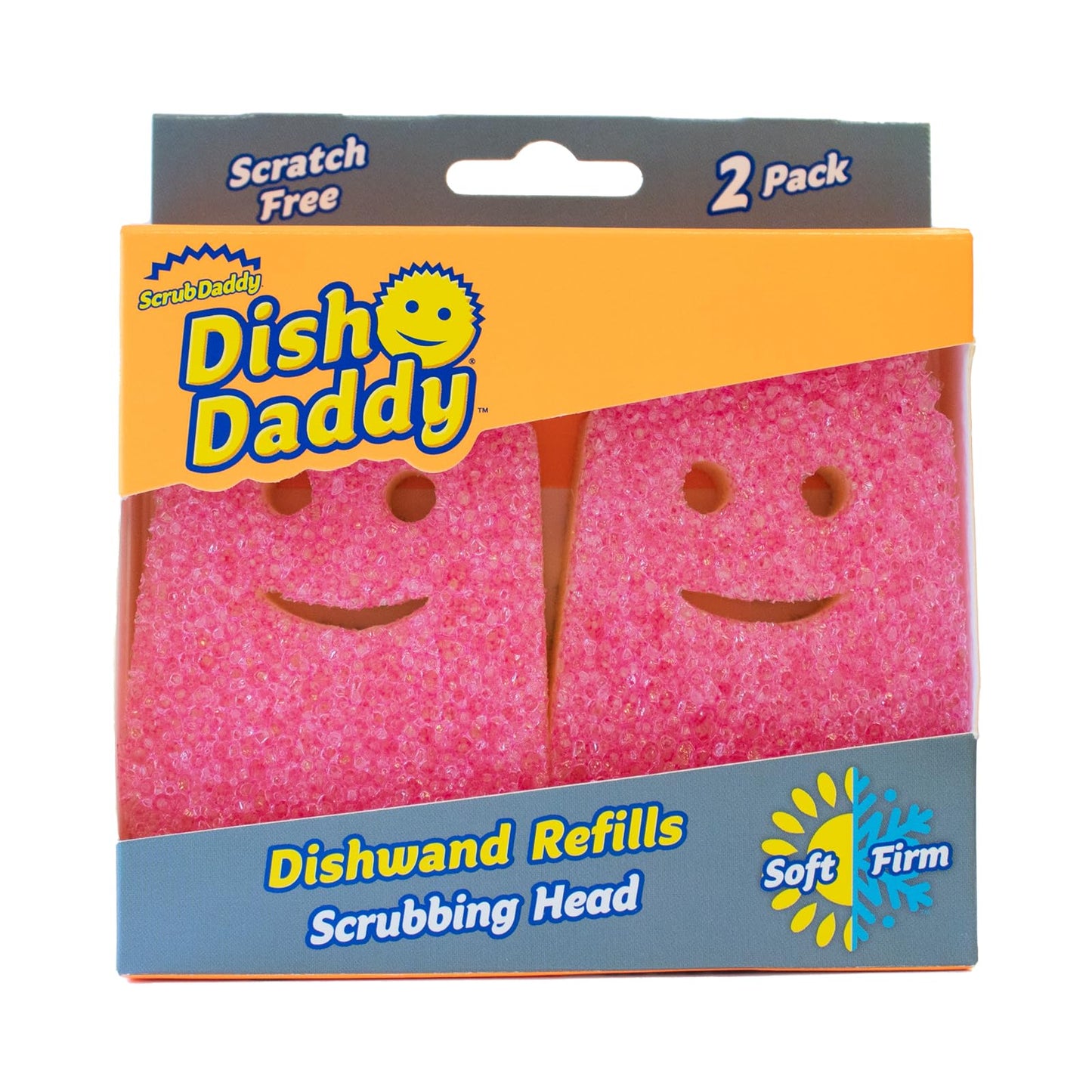 Scrub Daddy Dish Wand Scrubbing Brush Replacement Heads, Soap Dispensing Brushes, Texture Changing Washing Up Sponges, Detachable Dish Daddy Head Sponge Refills, Pink 2 Pack