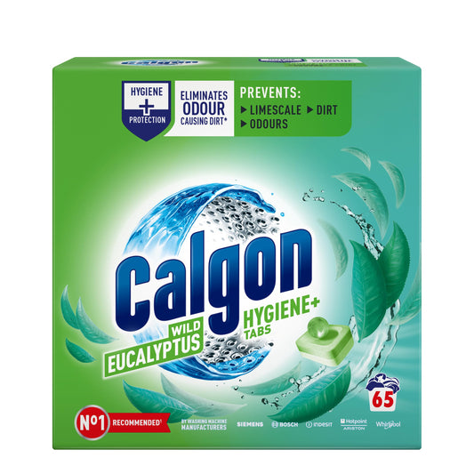 Calgon Hygiene Plus Washing Machine Cleaner & Limescale Remover, Water Softener Tablets, Unscented, 65 Tablets, Pack of 1