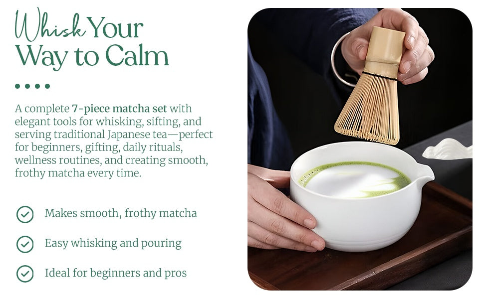 Matcha Whisk Set – 7-Piece White Matcha Kit